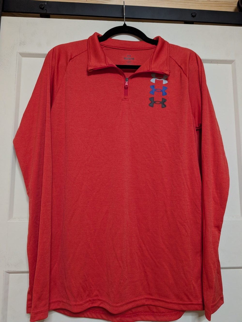 Under Armour Coral Red 1/4 Zip Pullover with Multi-Logo Chest Size YXL